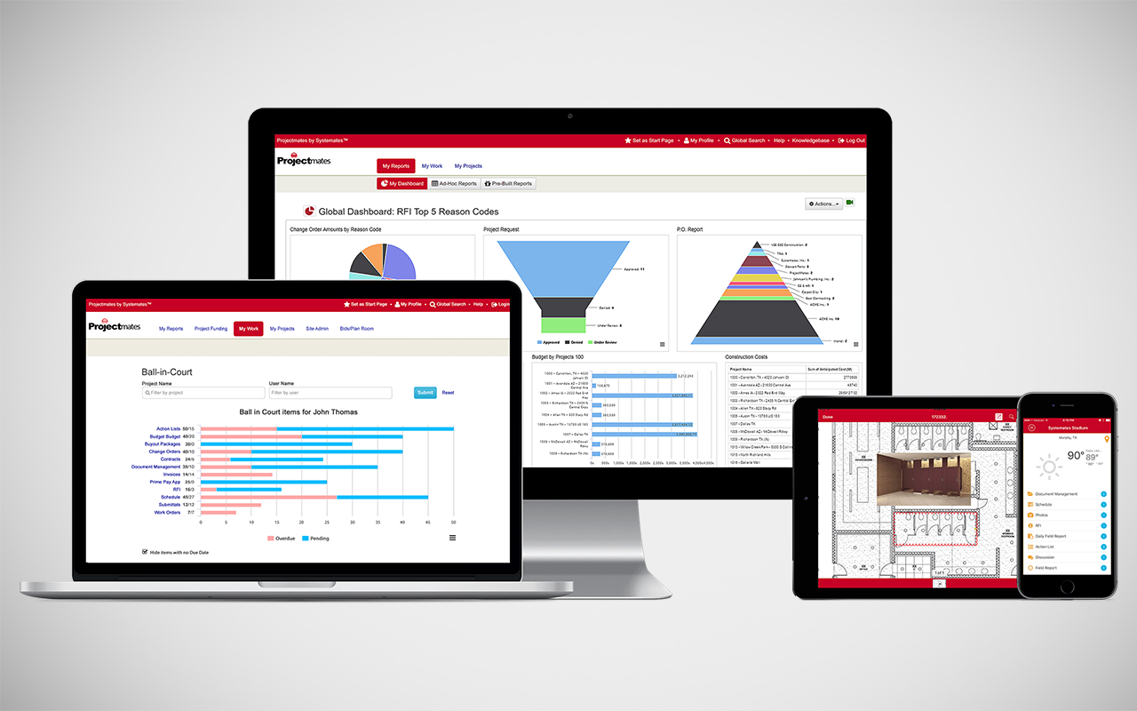 Projectmates has user-friendly modules capable of addressing the entire construction program life cycle, from initial concept to project completion. 

Projectmates is also compatible with all of the today’s modern web browsers and features a native mobile app that can be used on all web-enabled devices making project data accessible from anywhere.
