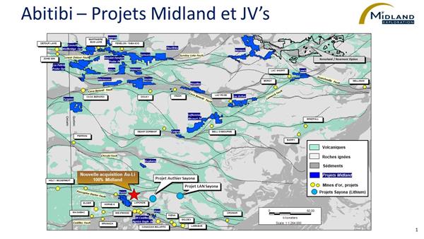 Figure 1 Abitibi-Projects Midland et JV's