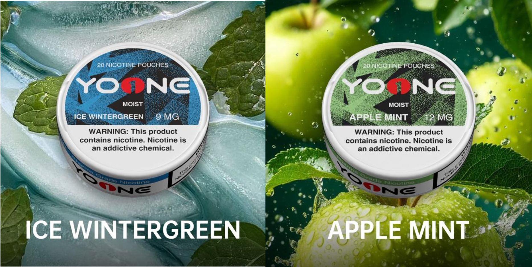 YOONE- ice wintergreen and apple mint flavors