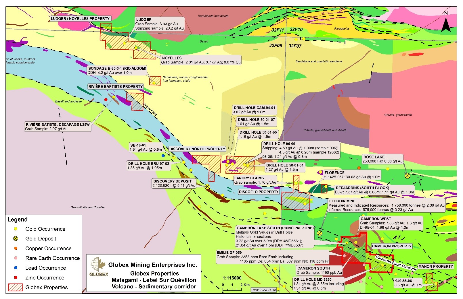 Carte géologique du secteur du corridor de déformation Cameron