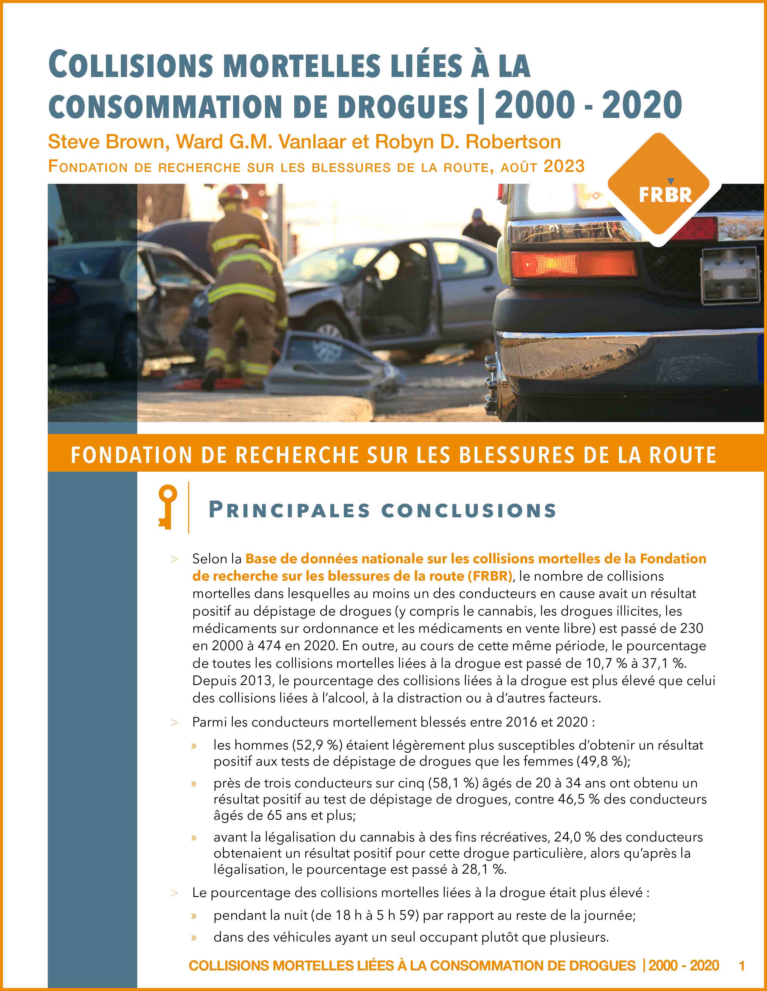 Collisions mortelles liées à la consommation de drogues : 2000-2020