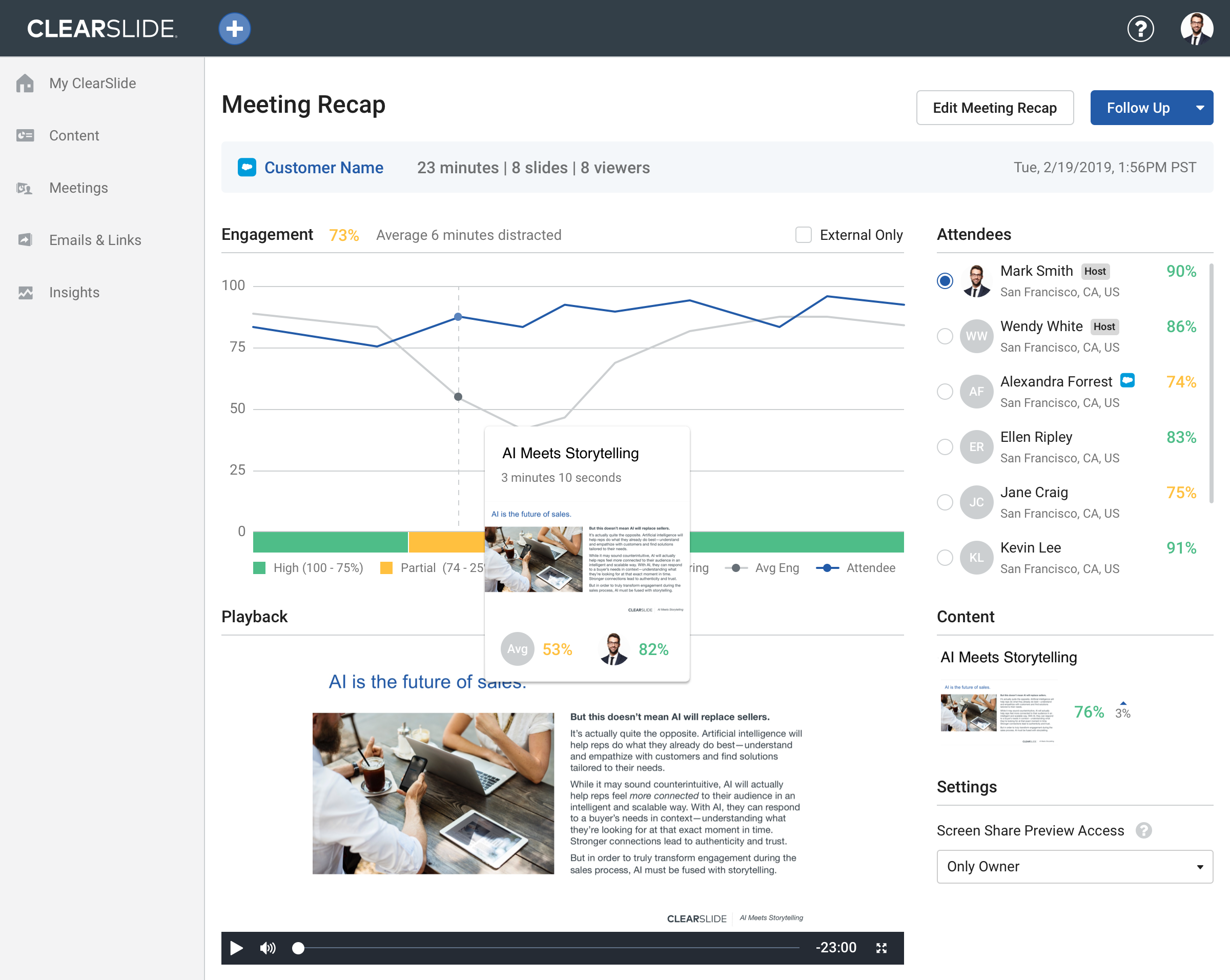 Redesigned Meeting Recap Dashboard