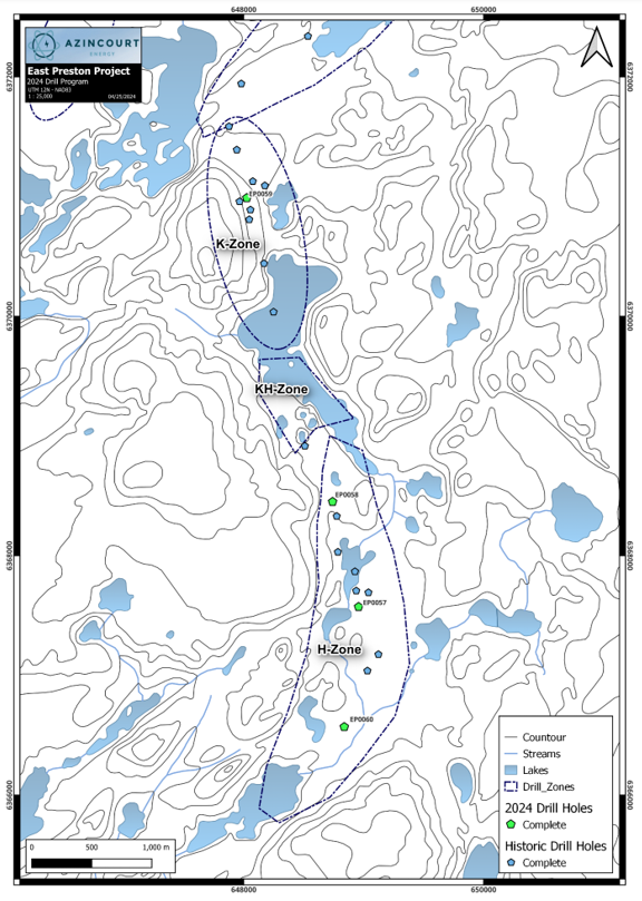Figure 3: 2024 East Preston Drill Hole Location map focused on the K and H Zones.