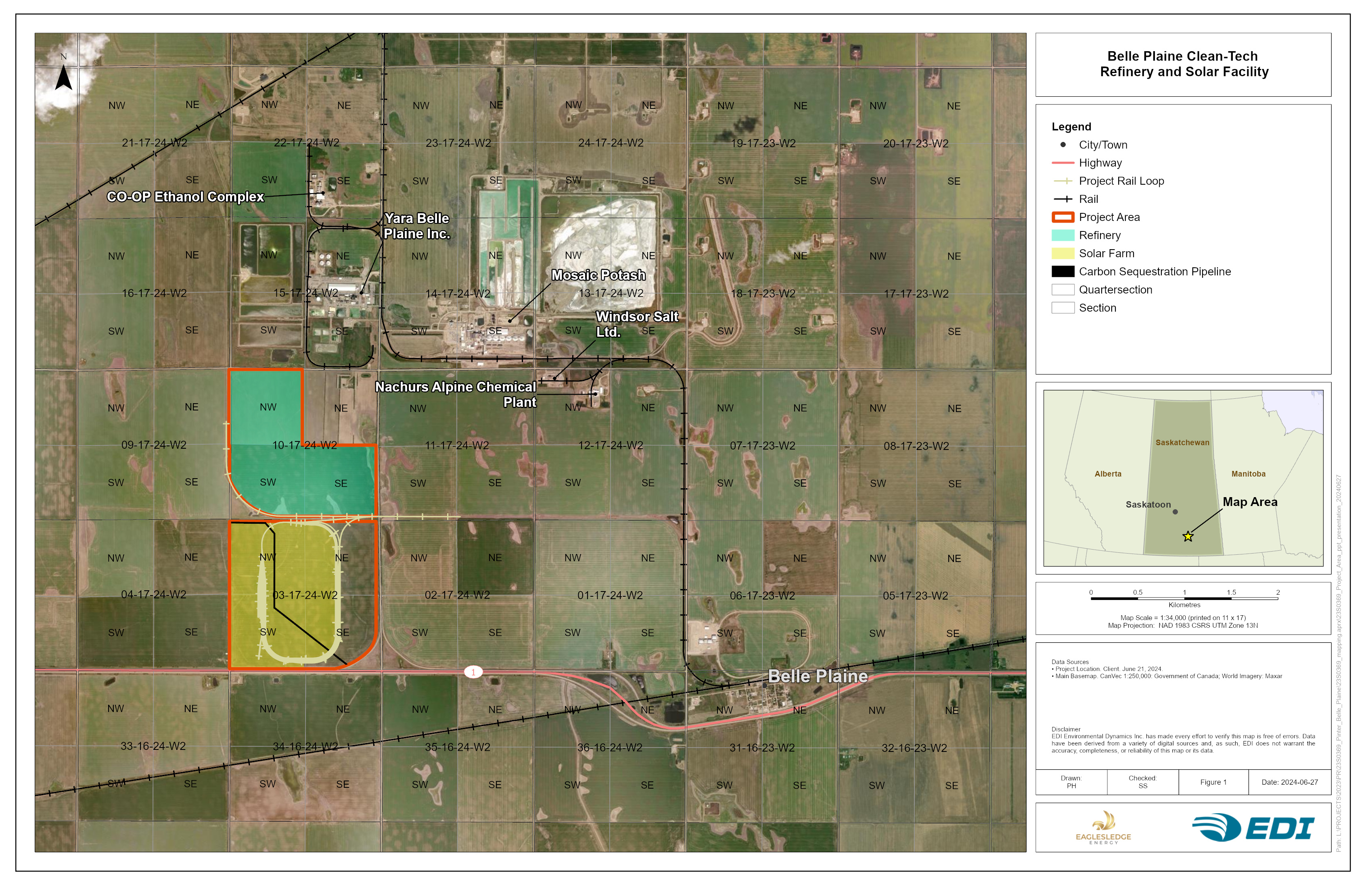 Satellite Sitemap for the Belle Plaine Clean-Tech Energy and Solar Facility