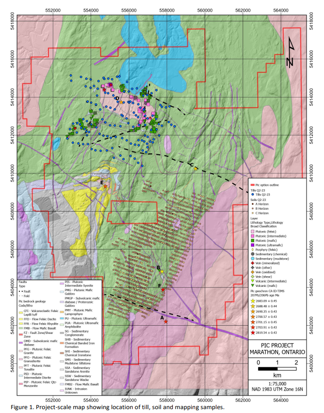 Project-scale map showing location of till, soil and mapping samples