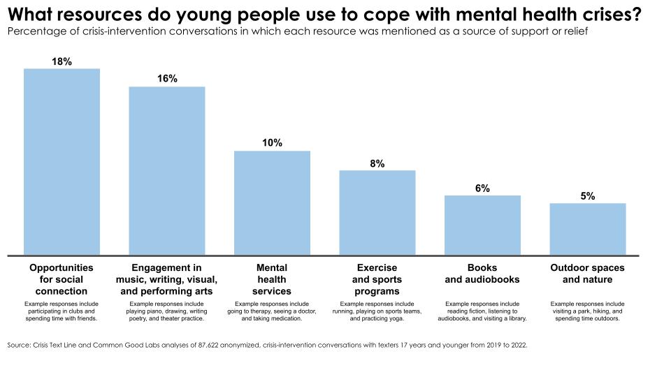 What resources do young people use to cope with mental health crises?