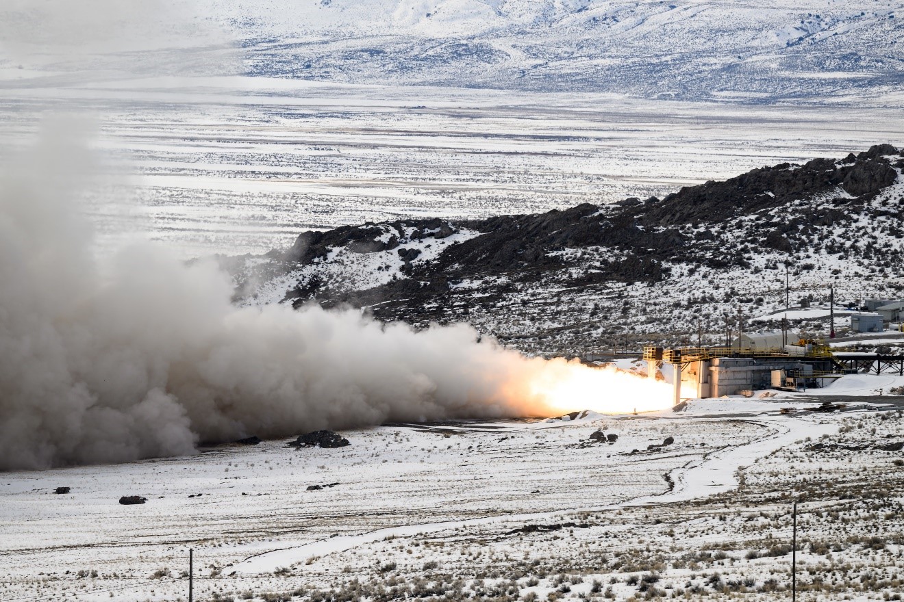 The Air Force Nuclear Weapons Center conducted its first full-scale static test fire of the LGM-35A Sentinel stage-one solid rocket motor at the Northrop Grumman test facility in Promontory, Utah, March 2, 2023. The Air Force plans to replace the fielded Minuteman III intercontinental ballistic missile with the next-generation Sentinel system currently in development. The Sentinel acquisition program represents the modernization of the land-based leg of the U.S. nuclear triad. (U.S. Air Force photo by R. Nial Bradshaw).
