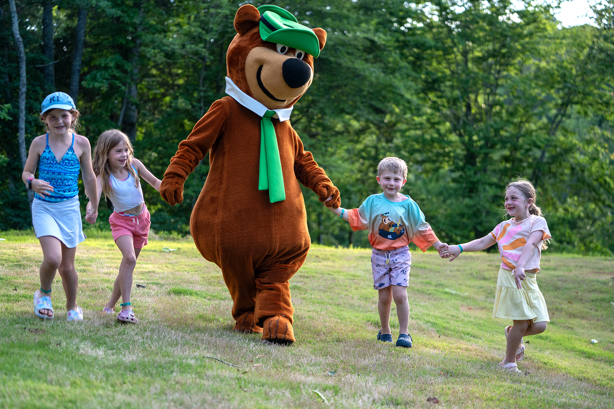 Yogi walking with kids