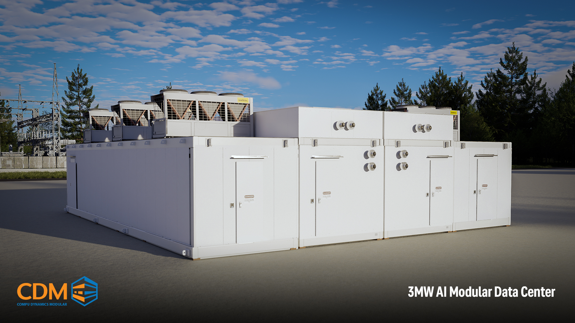 Two physically connected 1.5 MW base modules forming a contiguous data hall supported by two dedicated 2 MW power modules engineered for mid-scale AI training, private GPU clouds, and high-volume inference environments.