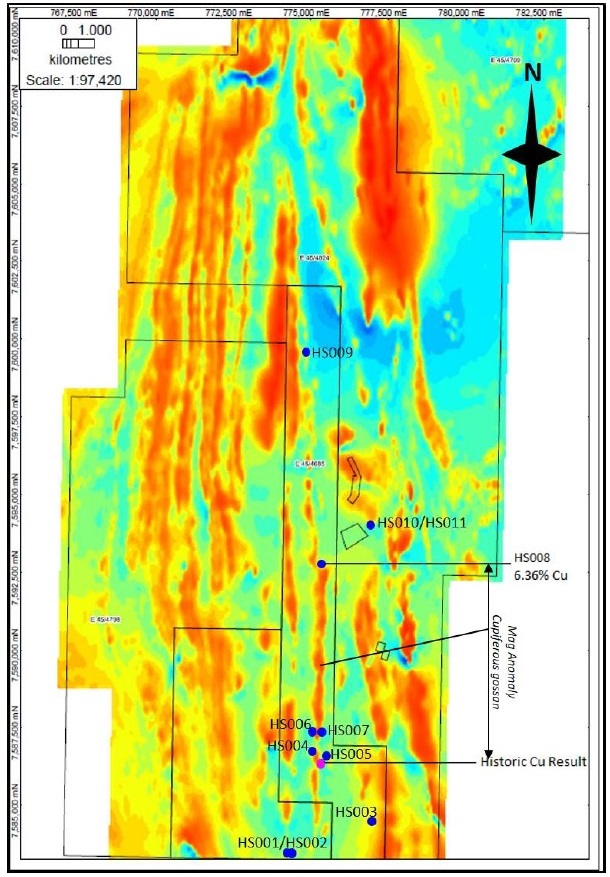 Figure 1 - Hillside Sample Locations over TMI