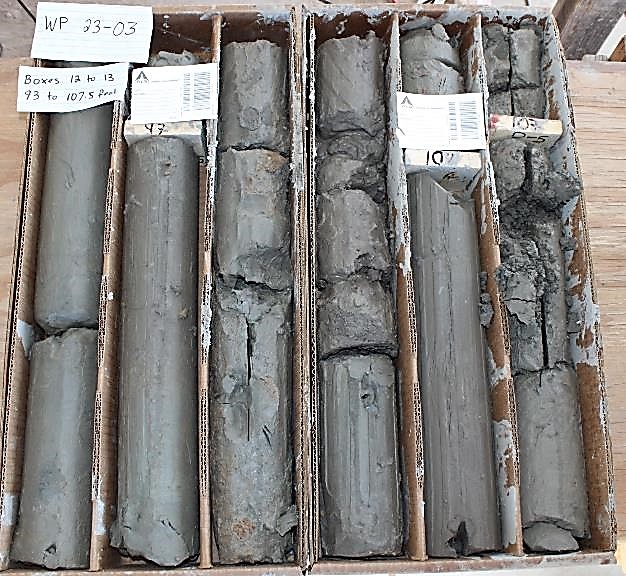 Figure 1: Representative Drill Core (photo of near-surface core from WP-23-03, assays pending)