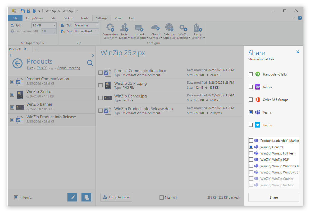 WinZip 25 Pro Microsoft Teams Integration