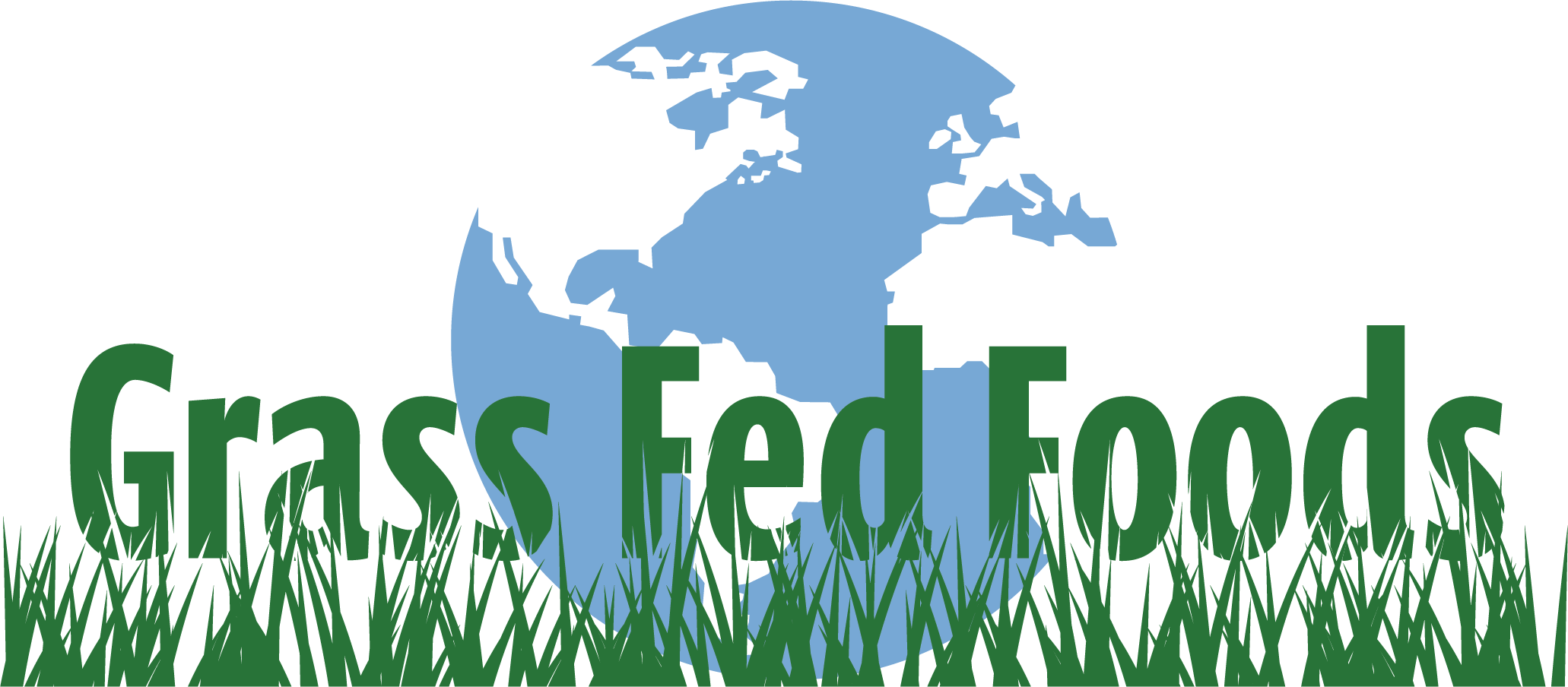 logo shows grass fed foods text over planet with grass