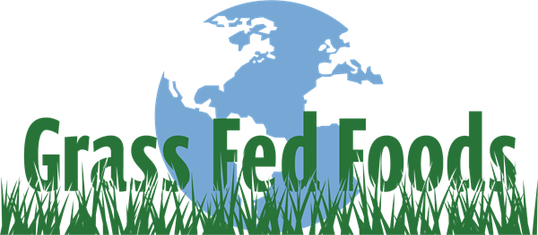 logo shows grass fed foods text over planet with grass