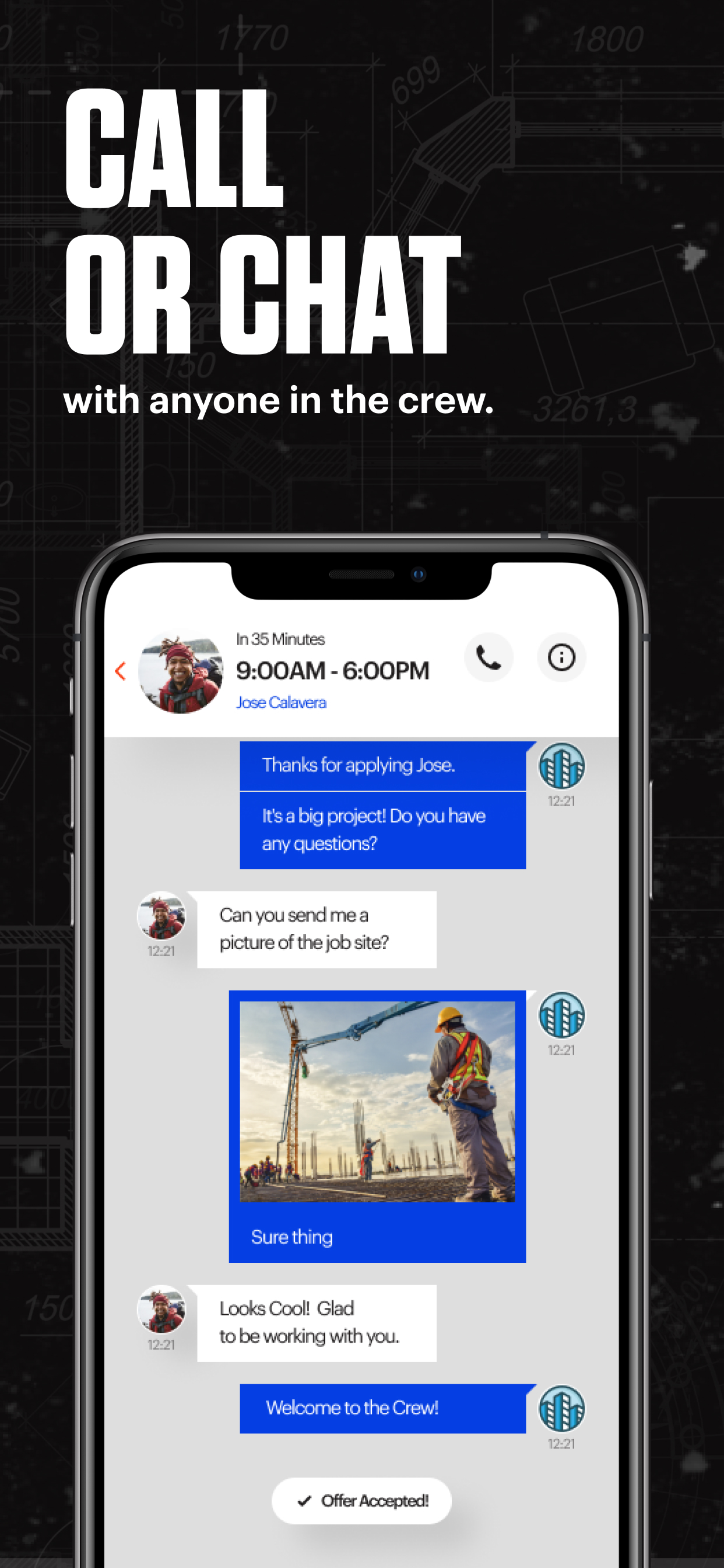 App de Core: Crews by Core, Llamada o chat