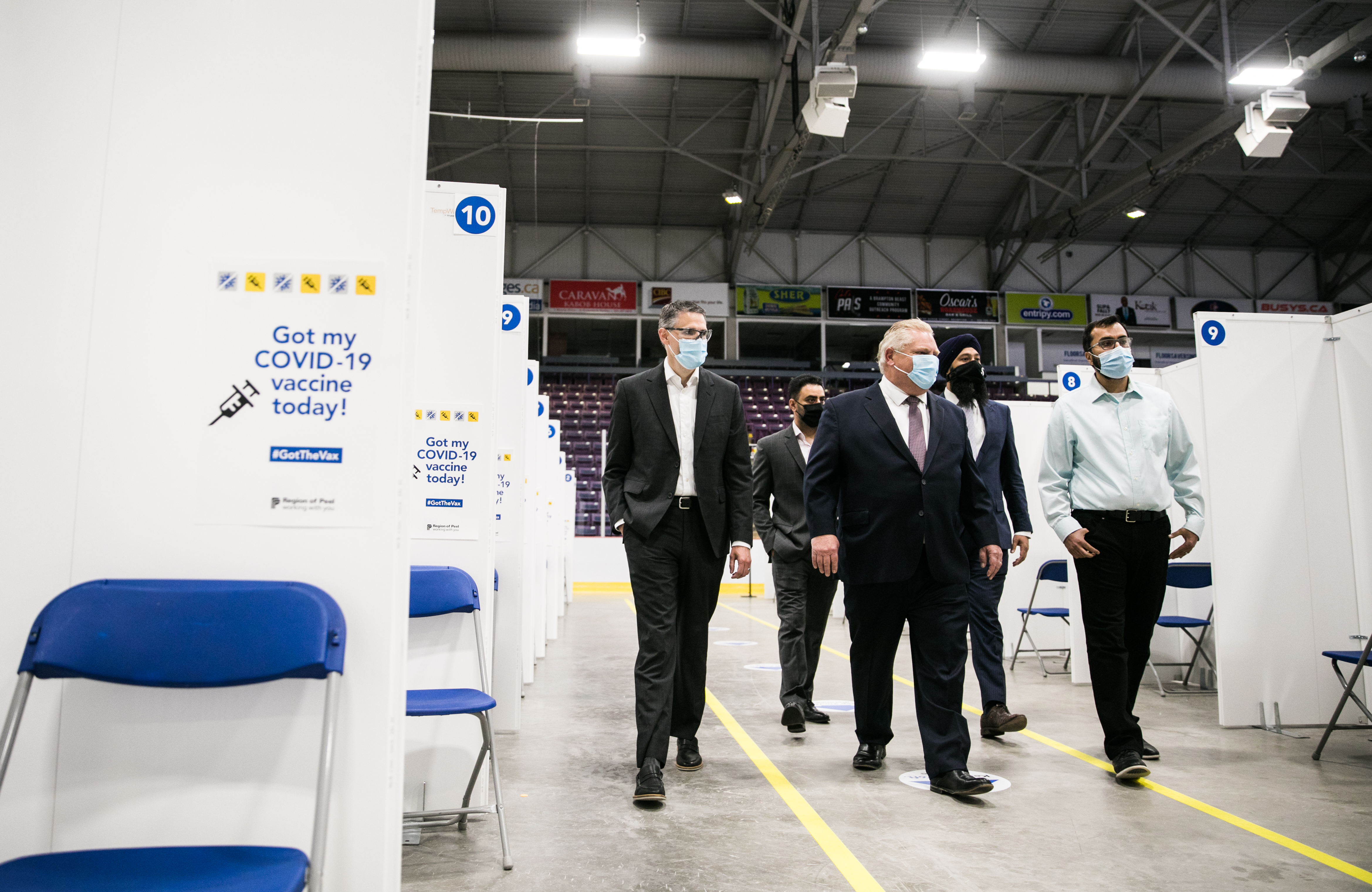 Premier Ford tours the Hockey Hub vaccination centre at the CAA Centre in Brampton.