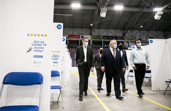 Premier Ford tours the Hockey Hub vaccination centre at the CAA Centre in Brampton.