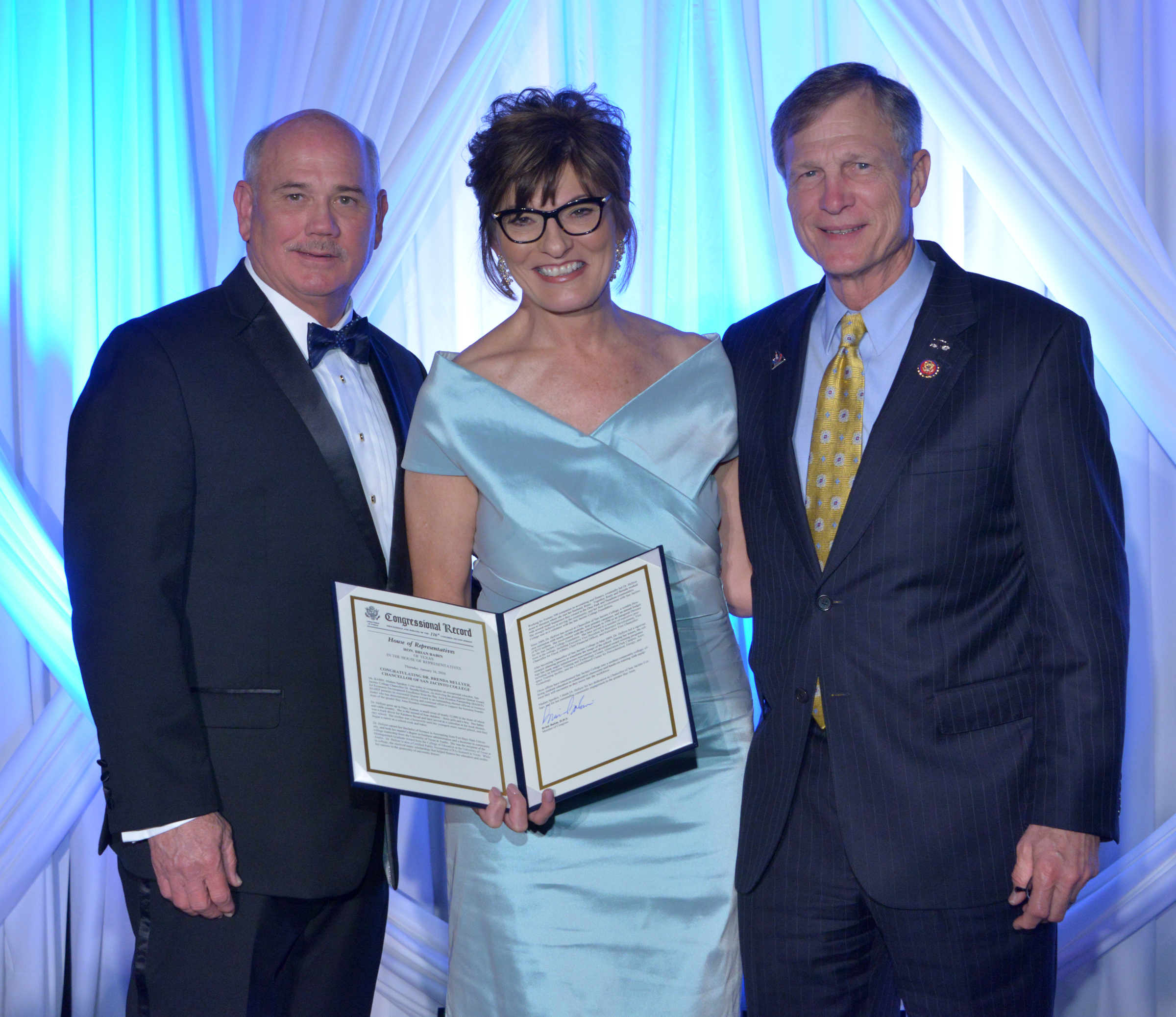 BAHEP President Bob Mitchell, San Jacinto College Chancellor Dr. Brenda Hellyer, US Congressman Dr. Brian Babin.