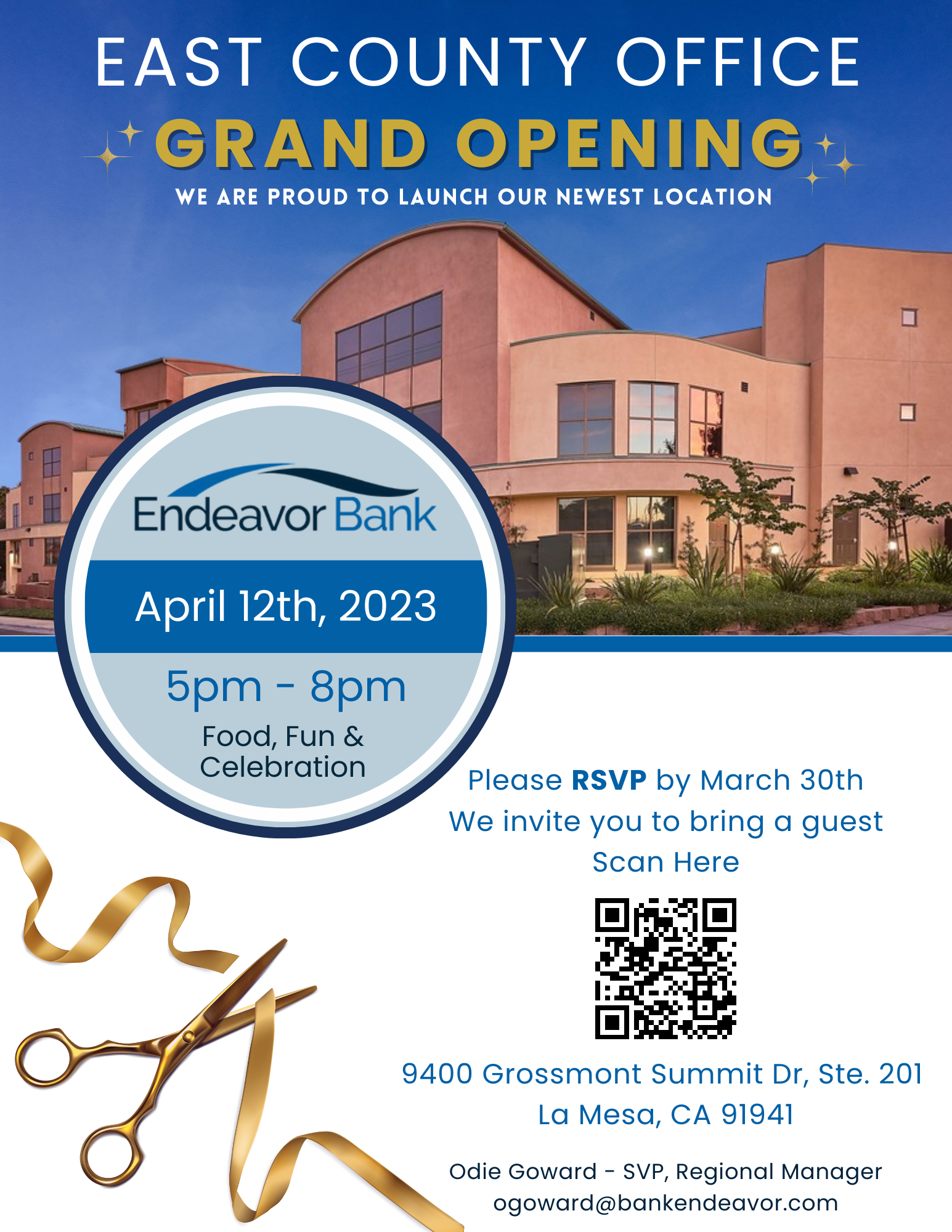 Endeavor Bank opens its third location in La Mesa at 9400 Grossmont Summit Drive