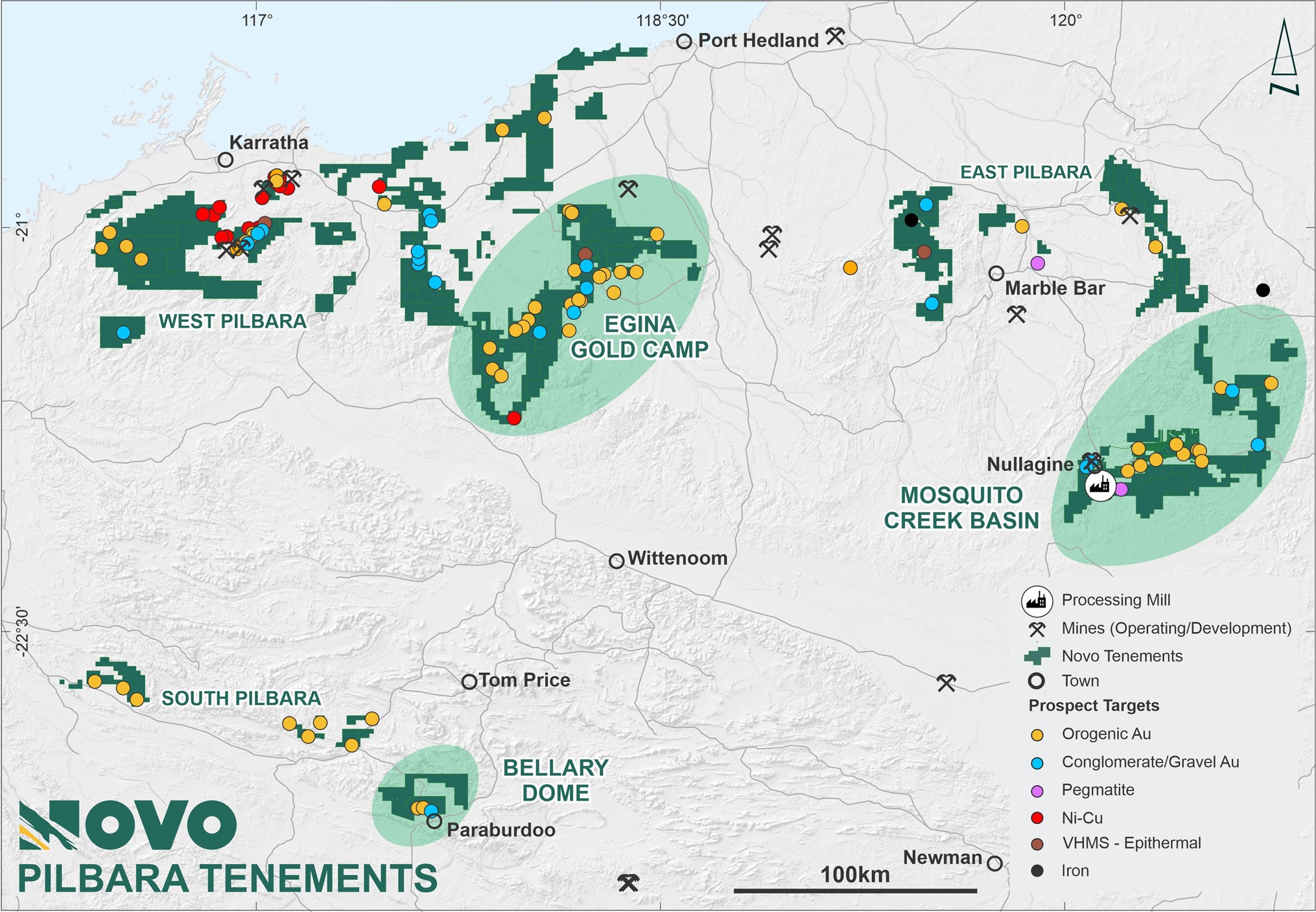 Novo’s Pilbara tenure, showing the Bellary Dome Project in the South Pilbara