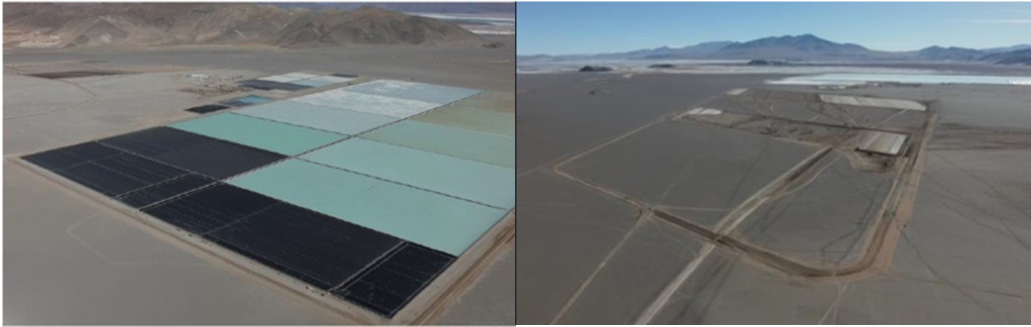 First 2 strings of evaporation ponds (left), third string (right)