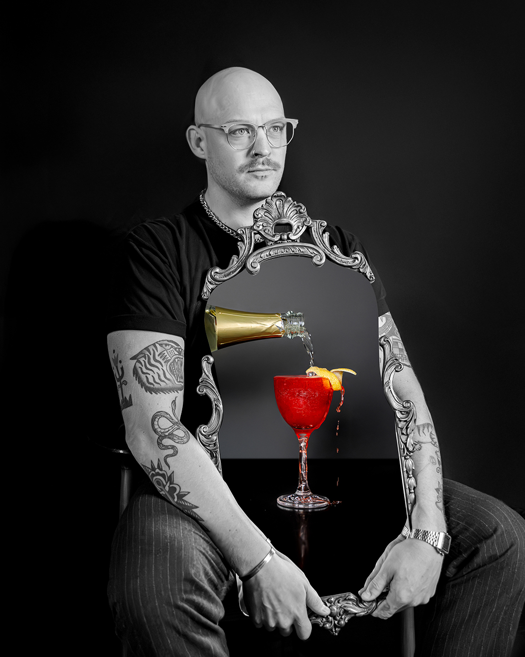 3. Joe Casson, Beverage Director, with Glimmer Sparking Wine - Butterfly Effect Menu