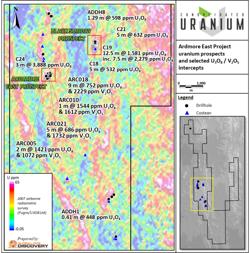 Selected Historic drilling results at Ardmore East Project