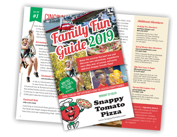 Snappy Tomato Pizza’s Family Fun Guide 2019 – Marketing Promotion.  

www.SnappyTomato.com 

#Tourism #Travel #Pizza #SnappyTomato #Family #Fun #Indiana

