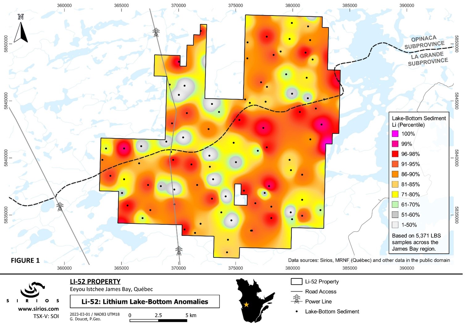 Exploration potential for lithium on the Li-52 property.