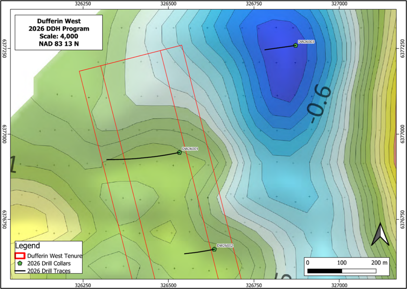Location of Drill Holes on Dufferin West Project.