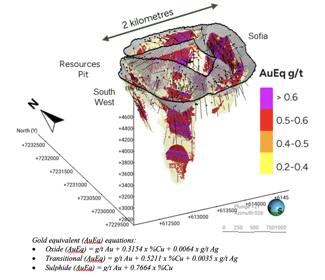 Figure 3: Rio Grande Mineral Resource Block Model and Resource Pit Shell