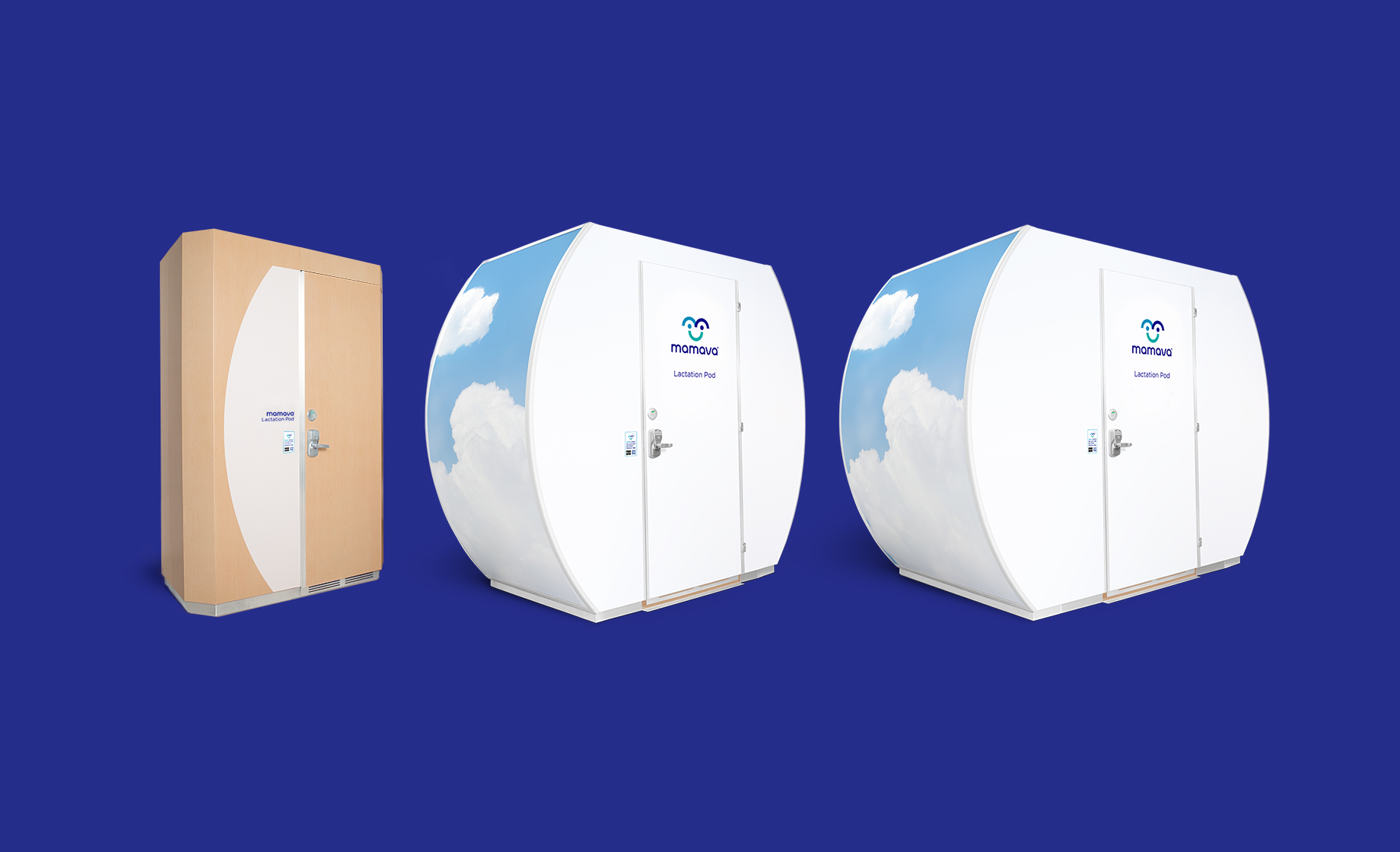 Mamava, the category creator of freestanding lactation spaces has announced a lactation pod giveaway contest to kick off August as National Breastfeeding Month. Finalists will be selected based on mission, need, and potential for breastfeeding impact. Pictured above is Mamava's product line that includes (L to R) the Mamava Solo, the Mamava Original and Mamava ADA pods. 