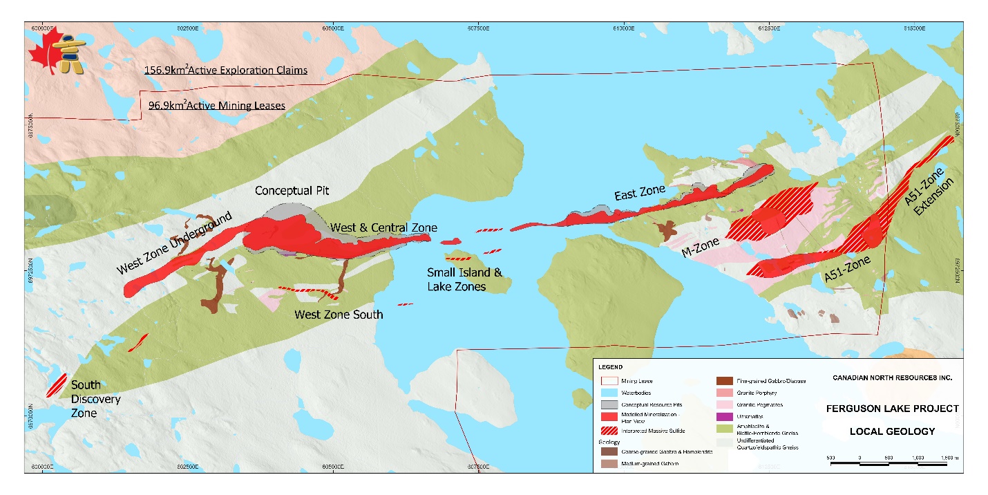 Geological map showing mineralization zones. The Mineral Resources incorporate West, Central and East Zones