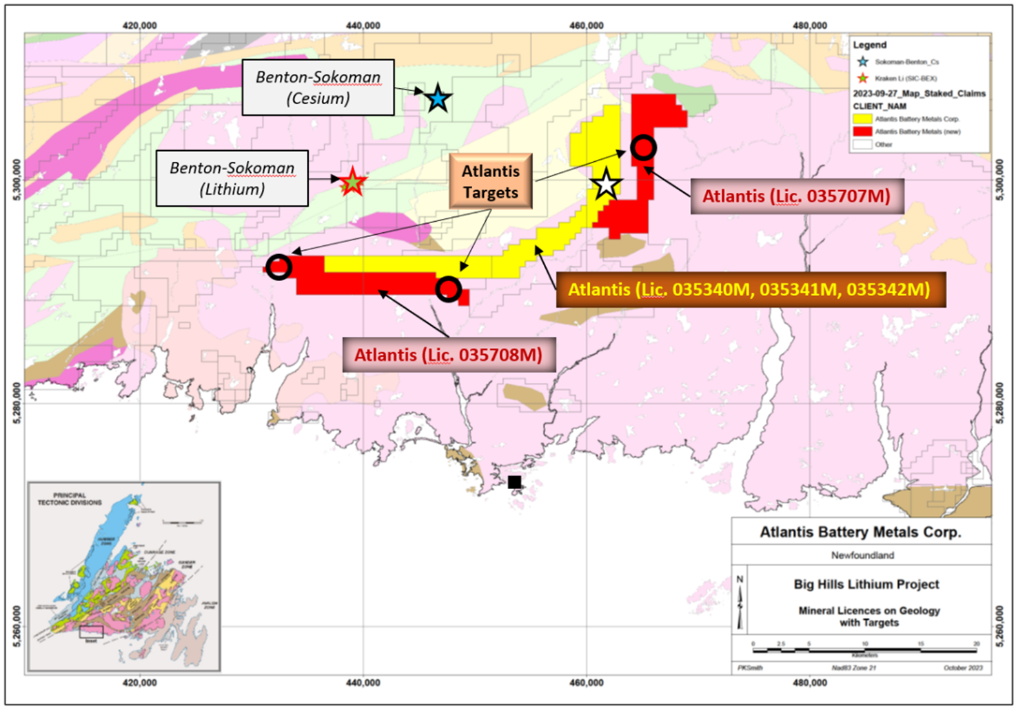 Image 1 Azincourt’s Big Hill Lithium Project, with additional licenses in red, Newfoundland