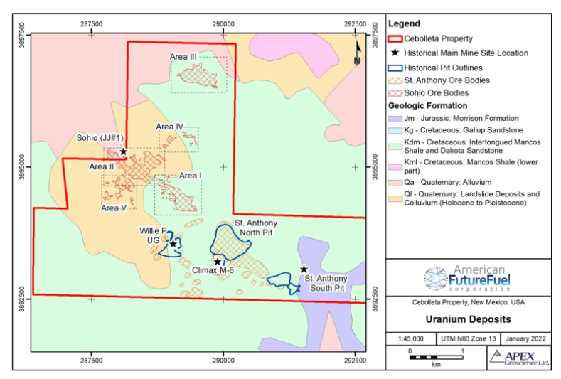 Figure 1 – Known Uranium Deposits at the Cebolleta Project