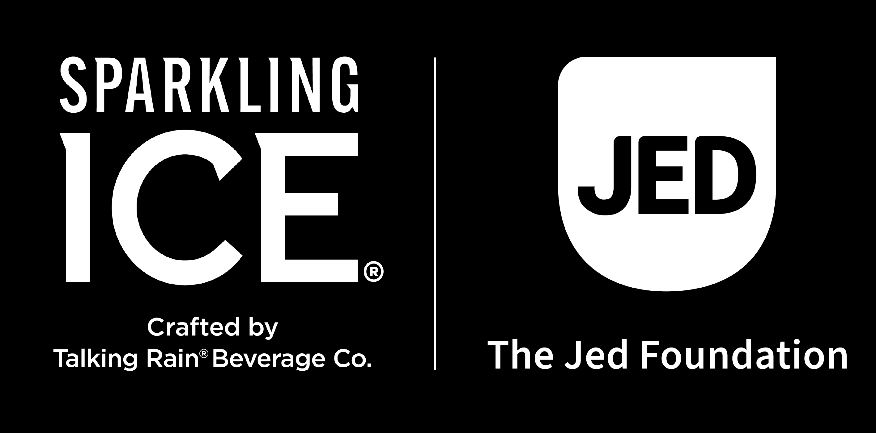 Sparkling Ice and JED logos in white against a black bakground. 