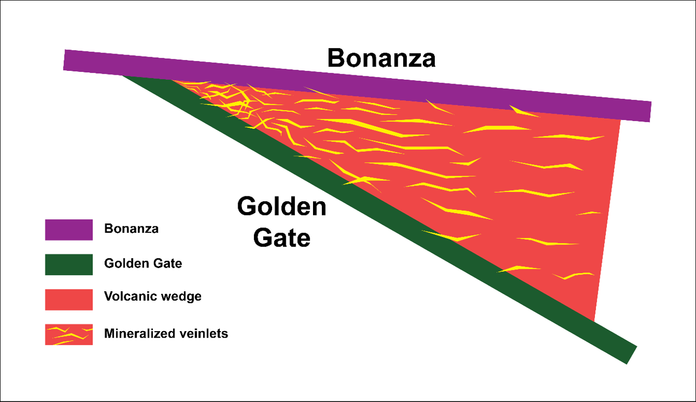 Conceptual representation of the mineralized volcanic wedge.