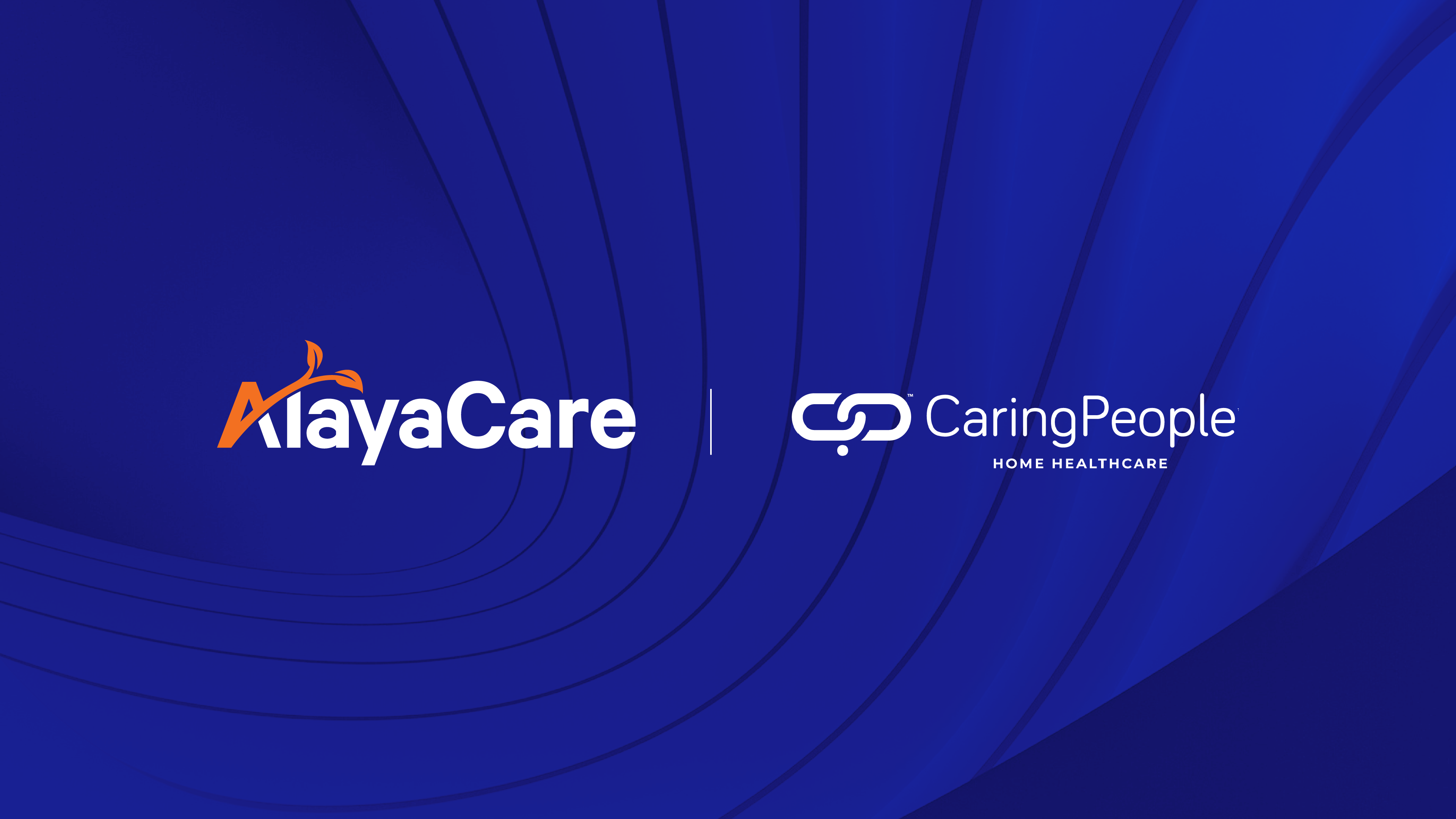 AlayaCare and Caring People logos on dark blue background