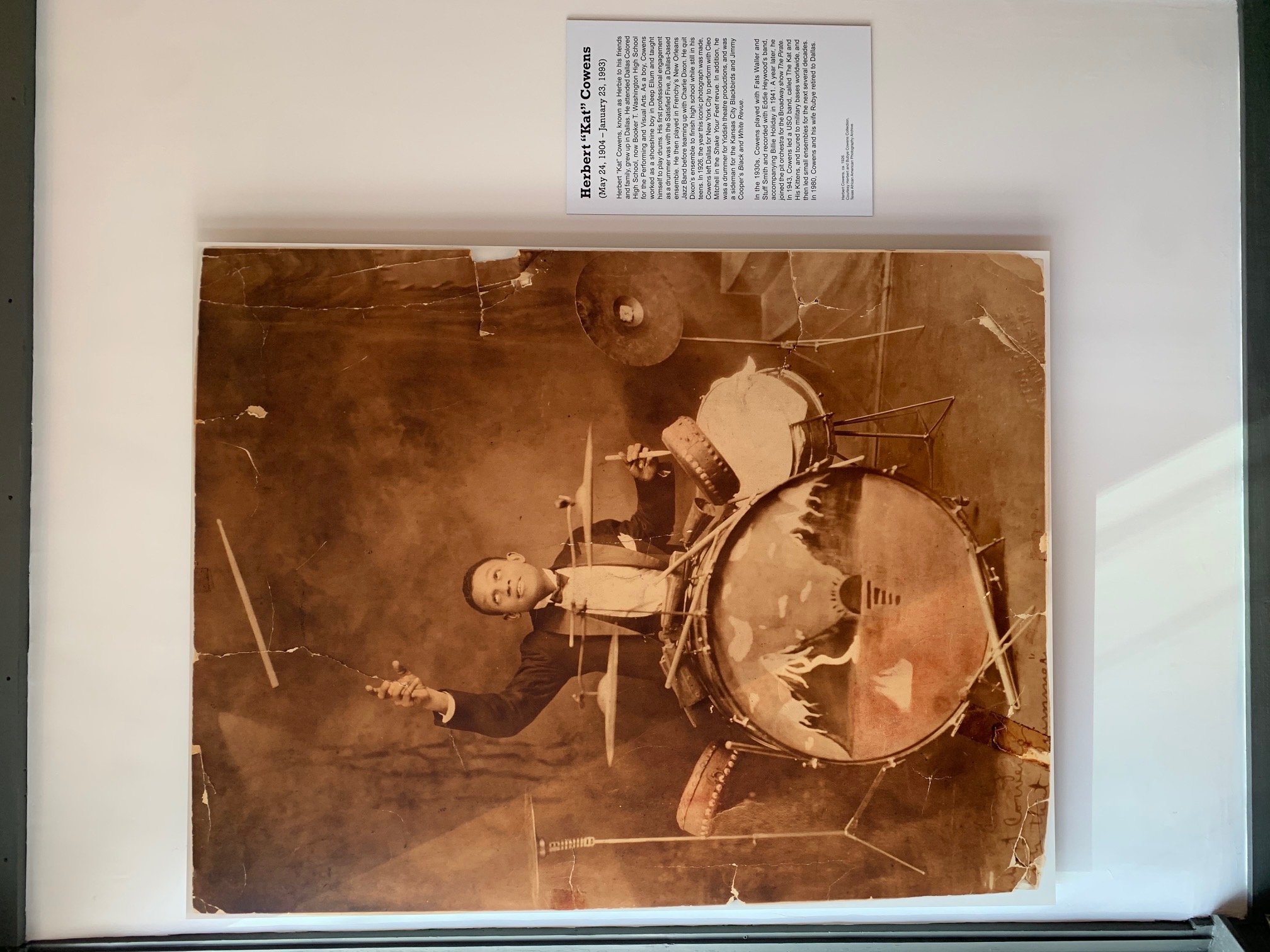 Part of the Deep Ellum Community Center's permanent exhibition features information and a photograph of musician Herbert Cowans, complimentary of Documentary Arts (courtesy Deep Ellum Foundation)