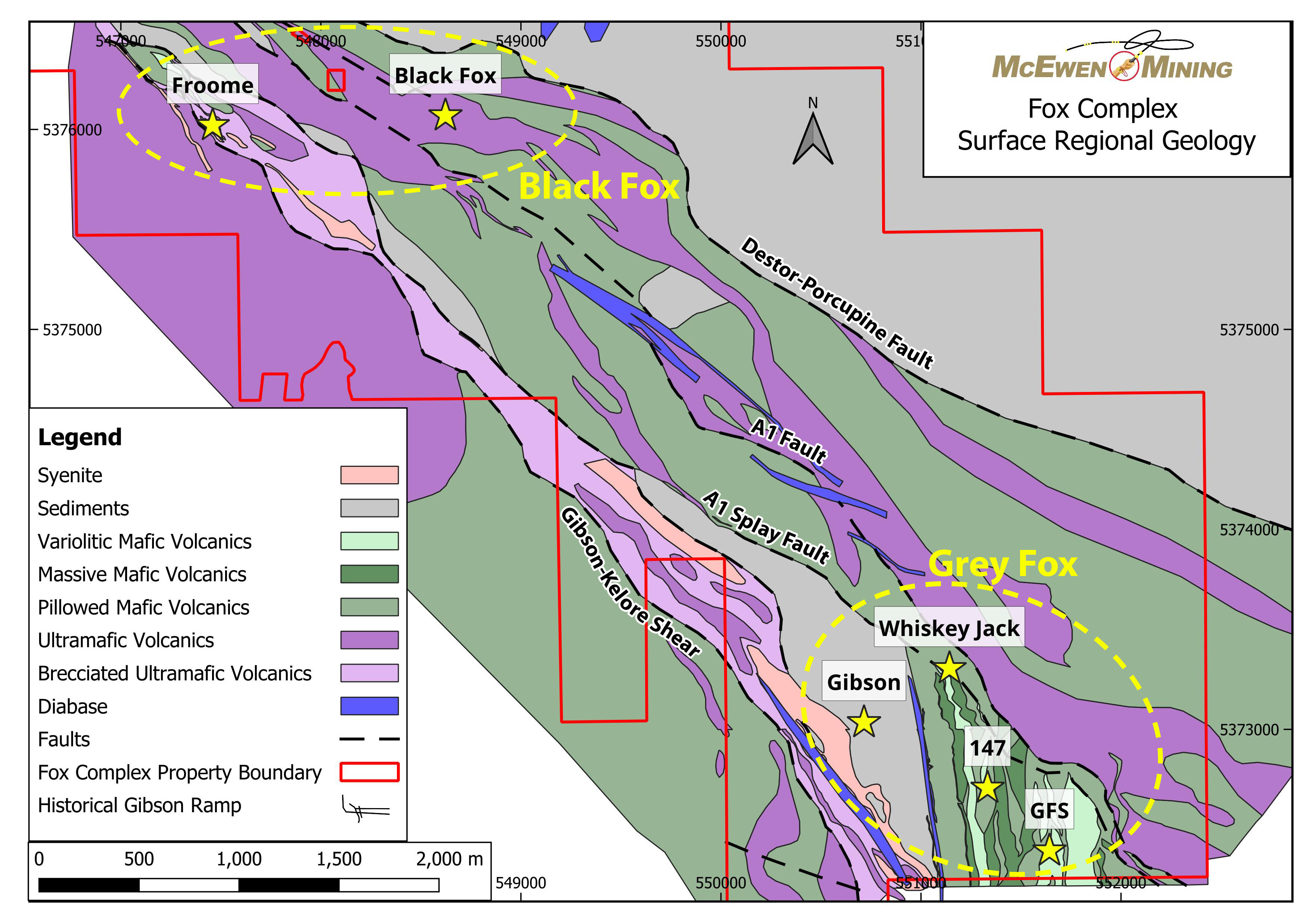 Figure 1 – Surface Plan View of the Geology for the Black Fox and Grey Fox Deposits