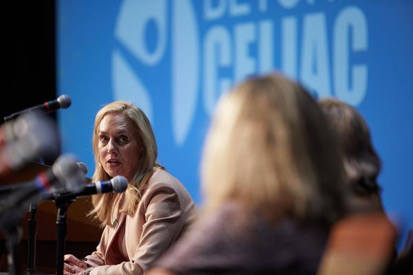 Beyond Celiac CEO Alice Bast moderating a panel discussion at the 2019 Beyond Celiac Research Summit