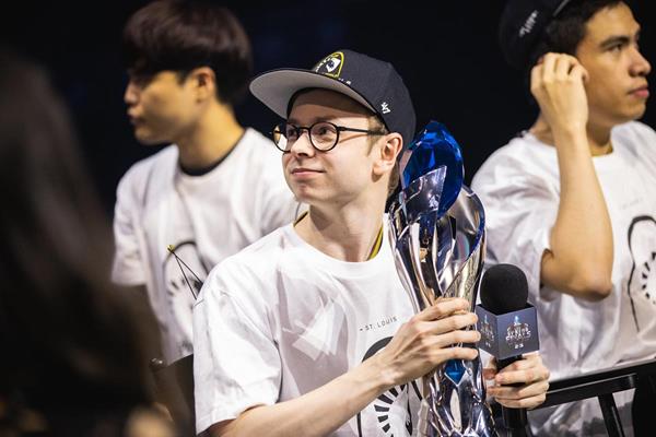 Nicolaj "Jensen" Jensen wears the '47 championship hat while celebrating Team Liquid's win at the LCS Spring Finals in St. Louis. Photo credit: lolesports