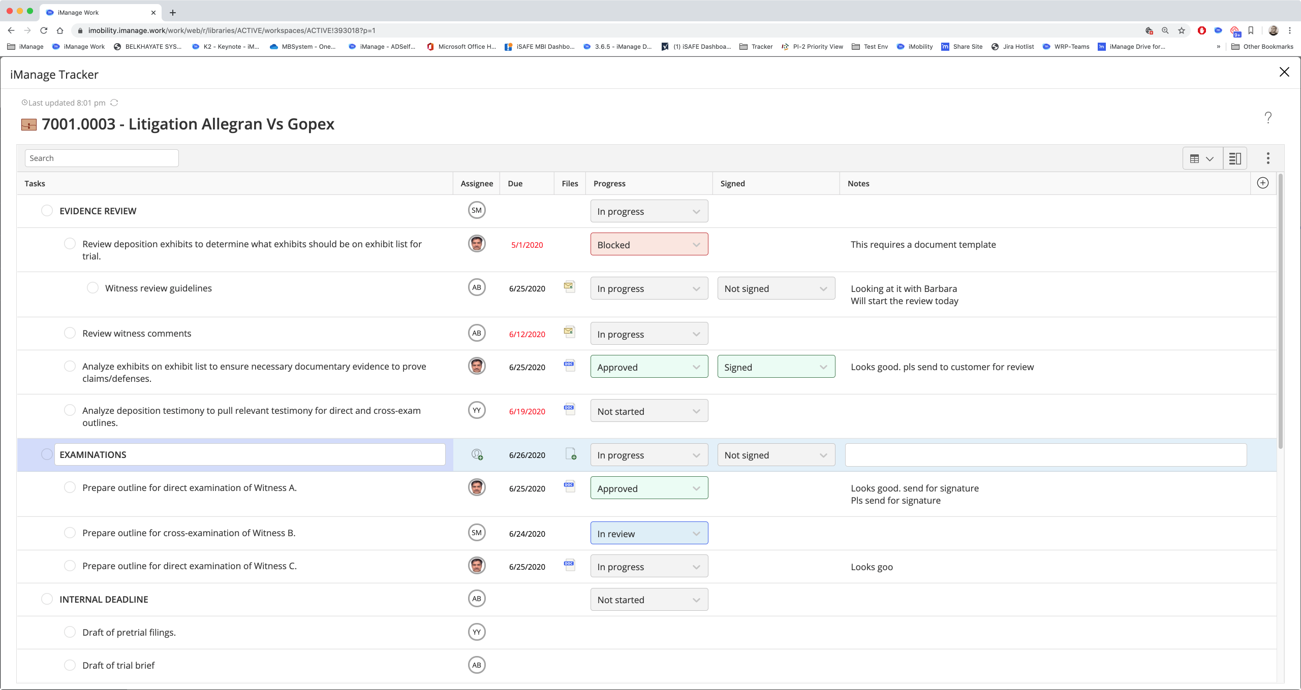 iManage Tracker Checklist