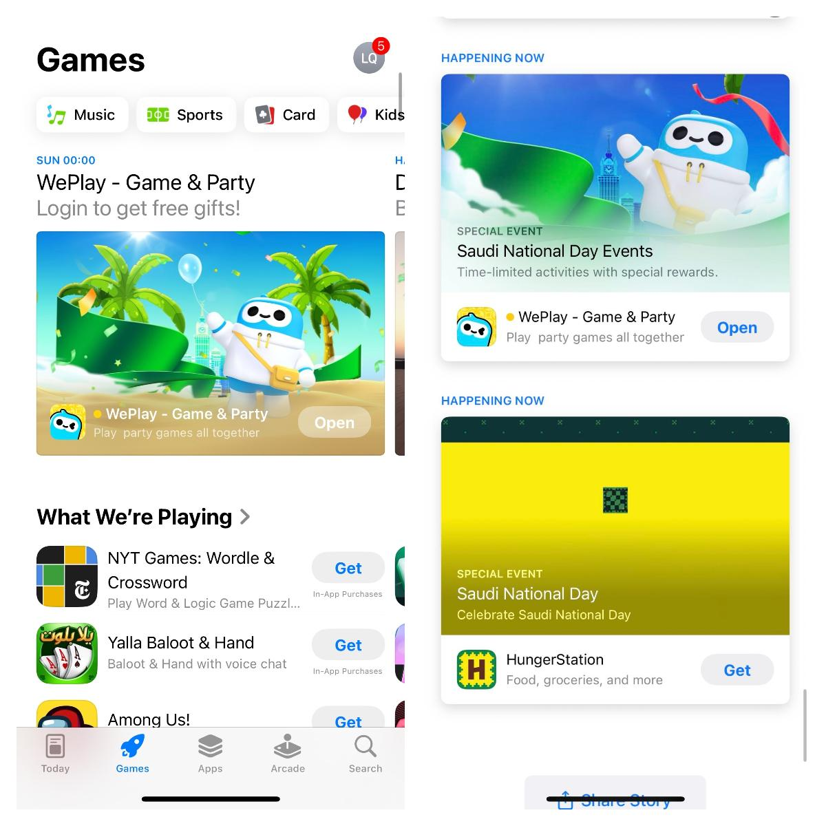 منصة WePlay تحقق إنجازاً بارزاً بحصولها على توصية متجر App Store في الشرق الأوسط بمناسبة اليوم الوطني السعودي