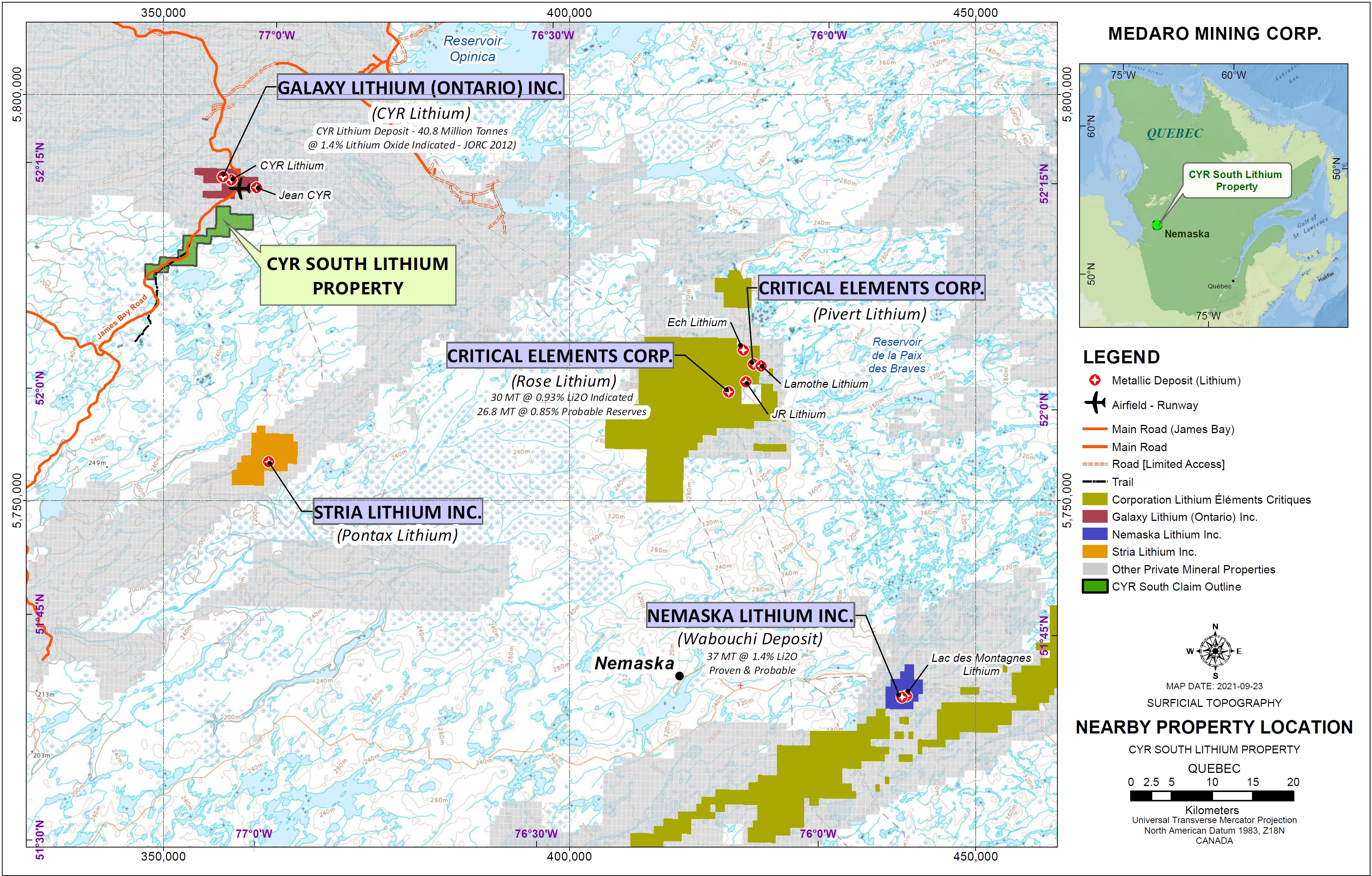 MEDARO_Figure 1. Cyr South Property location & regional activity