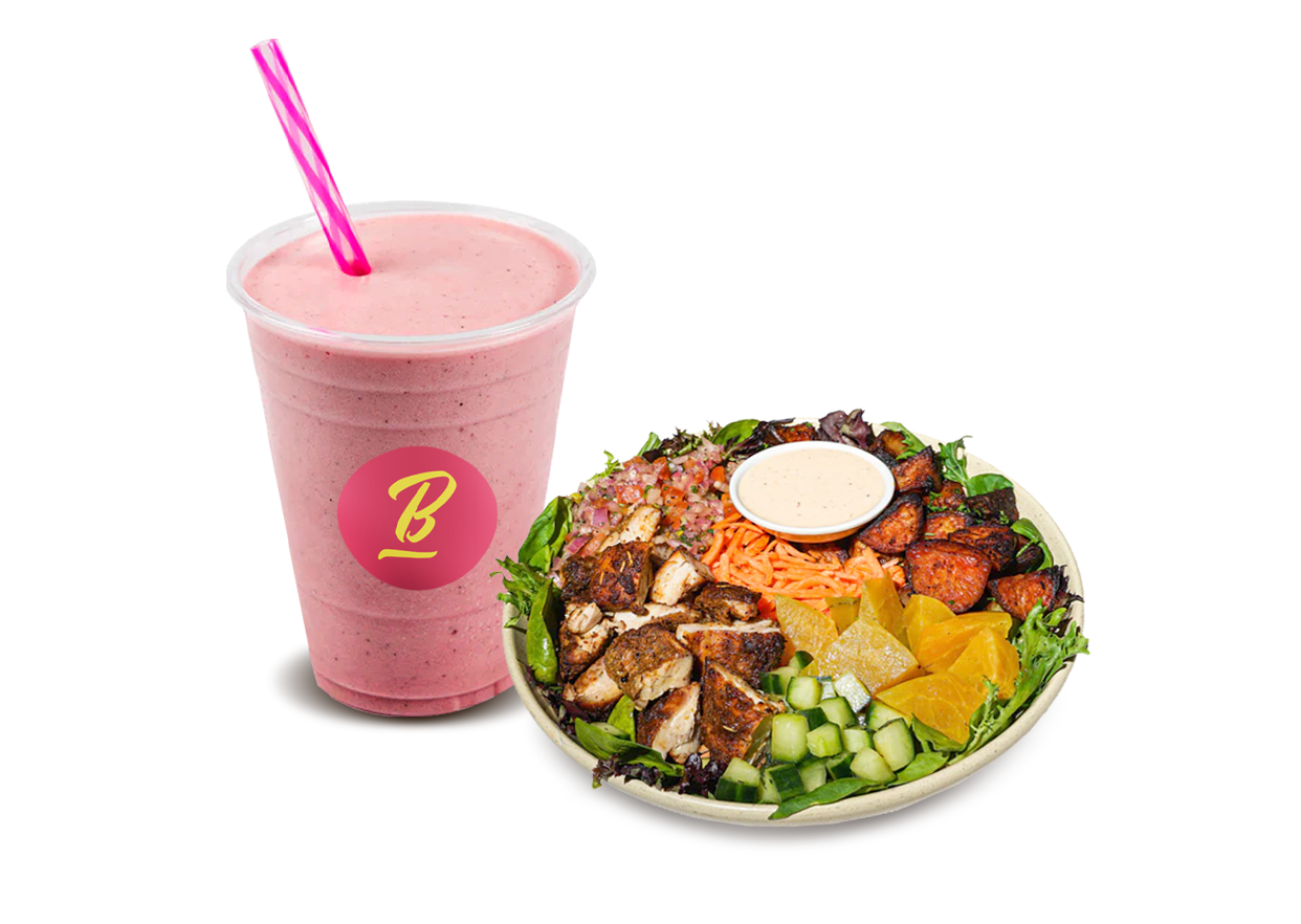 Camu Camu Smoothie and Brasa Chicken Bowl