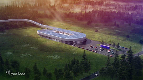 A rendering of the Hyperloop Certification Center in West Virginia. Design by Bjarke Ingels Group (BIG) and rendering by SeeThree. 
