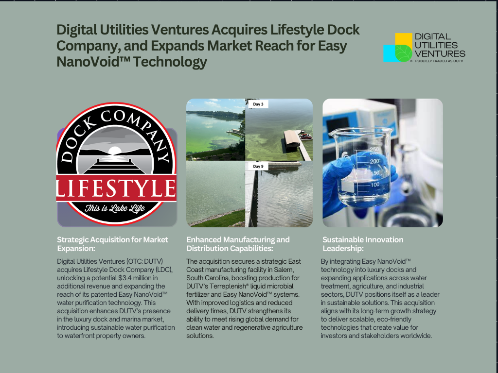 Digital Utilities Ventures Acquires Lifestyle Dock Company, and Expands Market Reach for Easy NanoVoid™ Technology Social