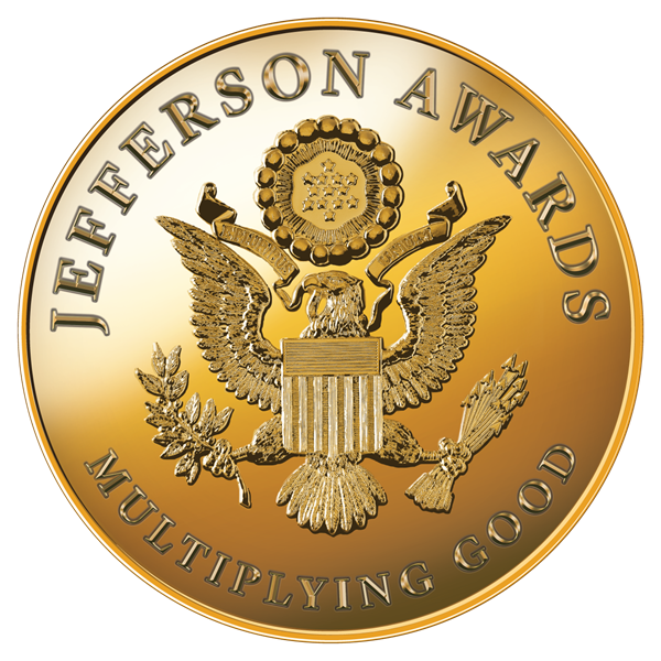 The Jefferson Award gold Medallion is presented by Multiplying Good.