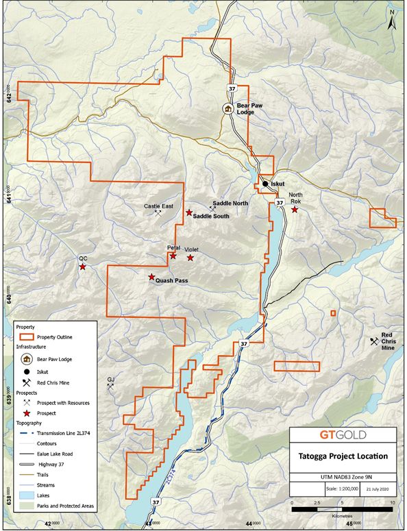 Location of Quash Pass prospect, Tatogga Project, northwestern BC.